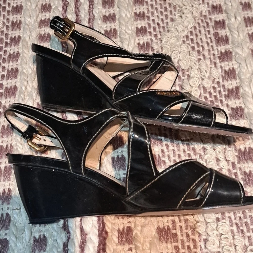 PRADA 38.5 made in Italy black heel sandals, much loved, orig. $1,295.00
